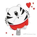 Beautiful Valentine`s day card. Vector illustration of a cute cat. Suitable for postcards, mugs, t-shirts. Comic book style, holid